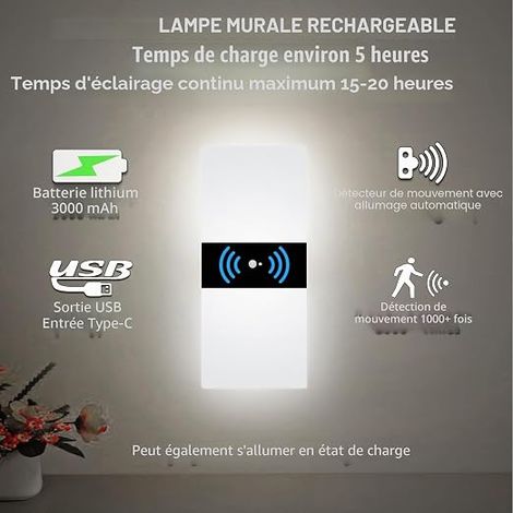 LED Rechargeable Wireless Wall Lamp, 4000 mAh Battery Motion Sensor Wall Light, Acrylic Magnetic Wall Light (1/4)