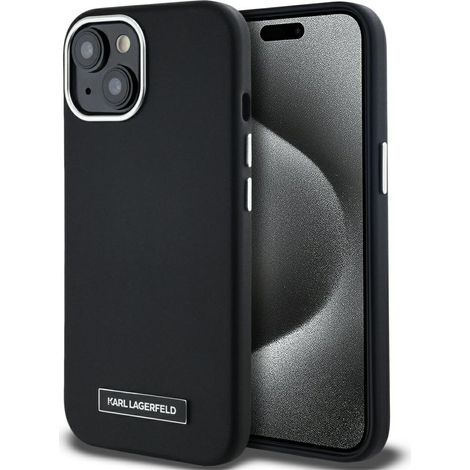 Karl Lagerfeld MagSafe Metallplatte Schwarze iPhone 15 Hülle (1/5)