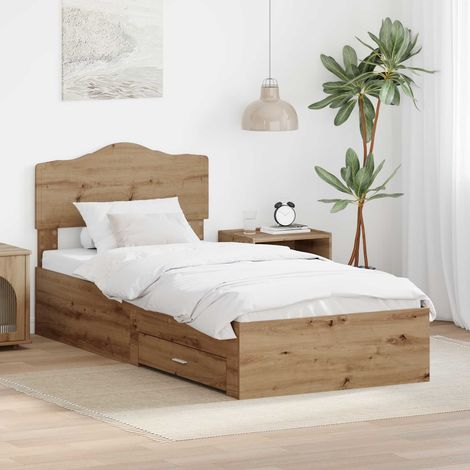 Cadre de lit Chêne artisanal 90 x 190 cm Bois d'ingénierie vidaXL (1/5)