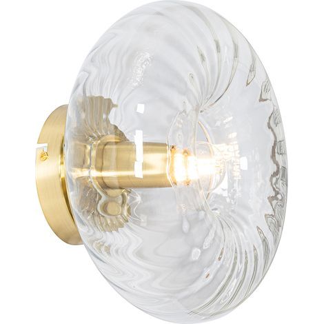 Qazqa – Applique murale art déco dorée en verre – Douille E27 – Compatible variateur – 27 cm diamètre – Pour salon et couloir (1/5)