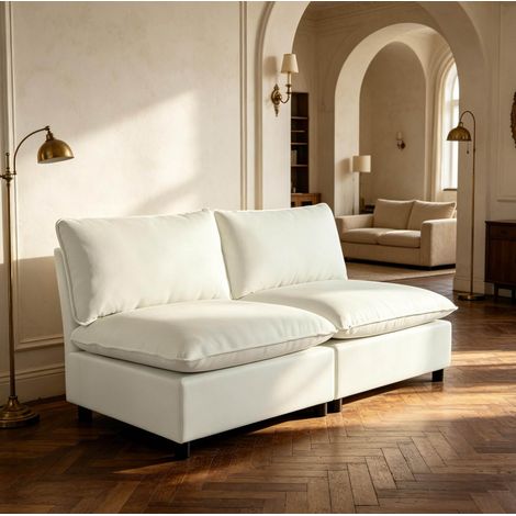 Divano 2 posti 146 cm senza braccioli, cuscini spessi, beige DESVIAE (1/5)
