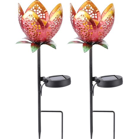 2 lampes solaires innovantes en forme de fleur en fer pour la décoration extérieure de jardin. terrasse et pelouse (1/4)