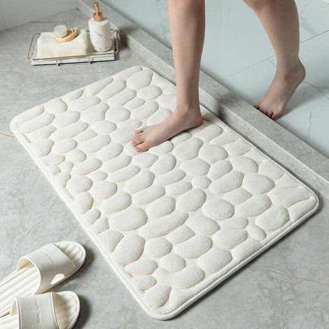 Tapis de sol gaufré en galets, tapis de sol absorbant antidérapant pour entrée de salle de bain (blanc lait, 40 60CM) (1/3)