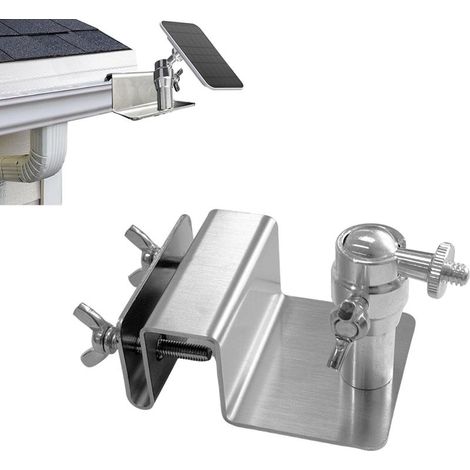 Support de gouttière en acier inoxydable pour Eufy, panneau solaire Arlo, support de montage réglable pour obtenir le soleil, installation sans perceuse pour caméra à vis 1/4, couleur argentée. (1/5)