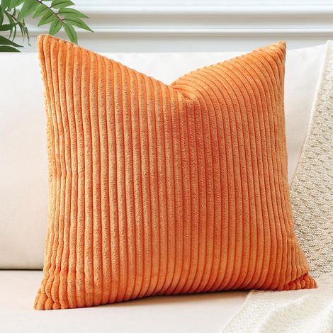 Lot de 1 Housse de Coussin Décorative en Velours Côtelé Rayé, 40 x 40 cm, pour Canapé, Salon ou Chambre à Coucher, 16 x 16 Pouces(Orange Brûlé) (1/5)