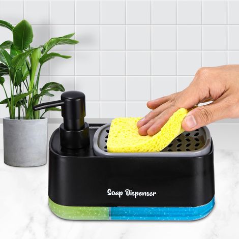 Distributeur Liquide Vaisselle, Distributeur Savon Noir, Distributeur Savon Porte-éponge 4 en 1 (1/5)