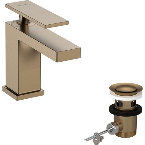 Mitigeur de lavabo avec tirette et vidage, économie d'énergie (CoolStart), Robinet de salle de bain avec hauteur sous bec 80 mm, économie d'eau (EcoSmart+), Bronze brossé (1/5)