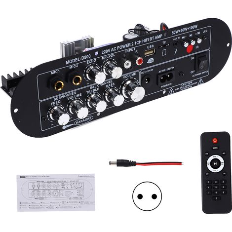 Carte amplificateur Bluetooth 2.1 canaux 50Wx2 100W caisson de basses amplificateur de puissance numérique HIFI avec 5.0 AUX MIC carte USB TF entrées multiples Protection contre les surtensions prise (1/5)