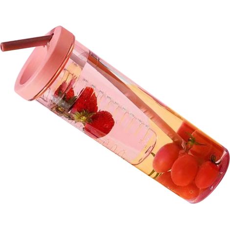 Gobelet Paille 700ml Bouteille d'Eau Transparente en Plastique avec Paille, Tasse à Jus Portable Rose (1/5)