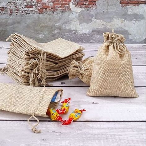 Sachets en Jute Sacs Cadeau avec Cordon, 24 Pcs Petit Toile de Jute Pochettes pour Dragees Mariage Noël et Artisanat de Bricolage