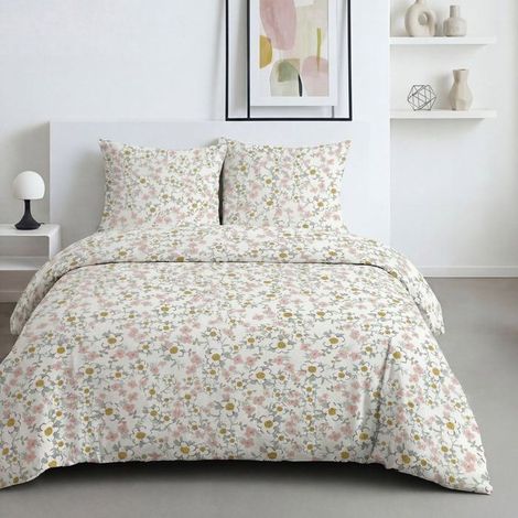 Bettwäsche - 240 x 220 cm - Bedruckte Baumwolle mit Blumenmuster - Liberty-Typ - TODAY SUNSHINE (1/4)