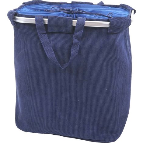 Cesto para la ropa sucia con cordón 2 compartimentos 54x52x32cm 89L azul 040001298