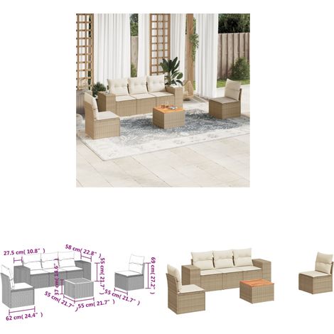 6-tlg. Garten-Sofagarnitur mit Kissen Beige Poly Rattan - Gartensortiment - Gartenmöbelset - Lounge Set - Outdoor Möbel - Rattan Gartenmöbel - Home & Living (1/3)