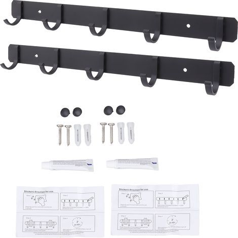 Fafeicy Monday Wall Mounted Relaxer with 5 Hooks for Backpack Keys, Aluminum Bedroom Hanging Hook for Living Room, 2pcs Black (1/5)