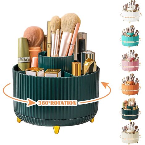 1 - Organisateur Maquillage - Rangement Pinceaux - Rotation 360 Degrés - 5 Compartiments Pour Salle De Bain Et Chambre - Noir - 14x14x13,5cm