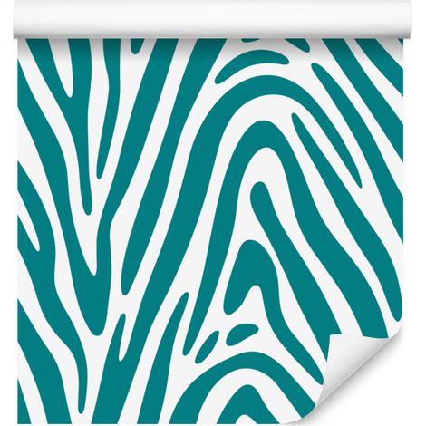 Papier peint à rayures zébrées turquoise, blanc et céladon pour salon et chambre 50x1000 cm (1/5)