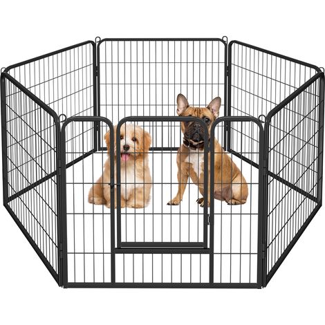 Yaheetech – Parc enclos pour chiens et chiots 6 panneaux en métal 80 x 80 cm – Résistant à la rouille – Configuration flexible – Inclus 1 porte et 6 piquets