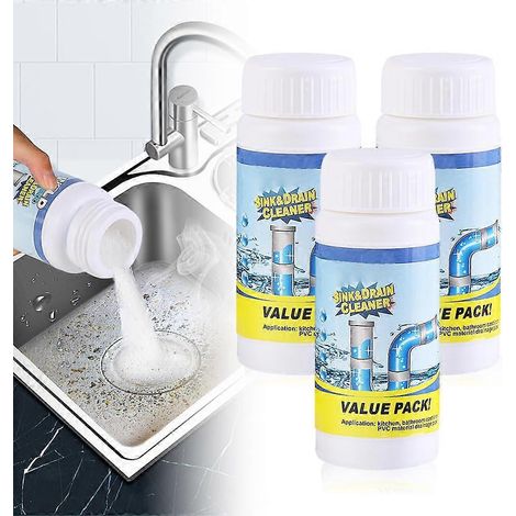 Poudre déboucheuse à action rapide, solution multi-usages pour le nettoyage des canalisations de cuisine et de salle de bain, lot de 3 (1/5)