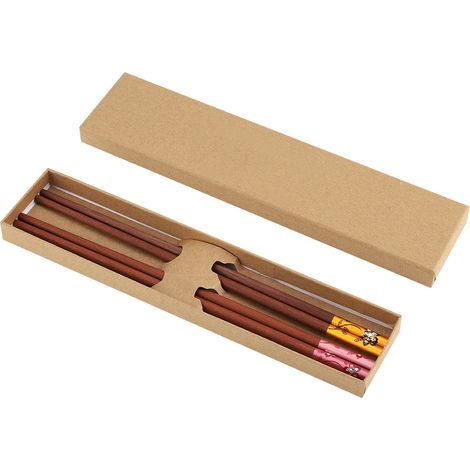 2 paires de baguettes en bois massif de santal rouge pour couples, embouts en métal, coffret cadeau pour banquet de mariage (1/5)