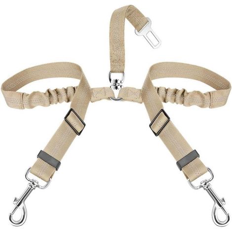 Hundegurt für Auto 2 in 1 verhedderungsfrei verstellbar reflektierend Beige (1/5)