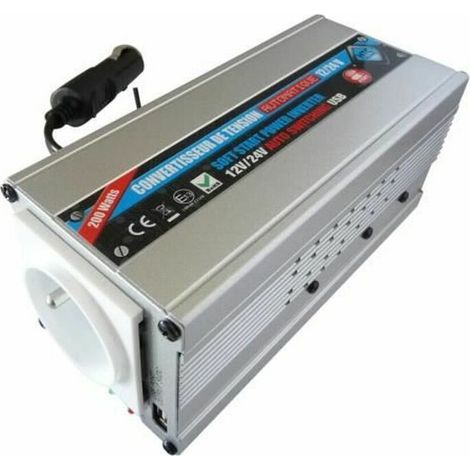 Convertidor automático 12V / 24V a 220V - HTC TECHNIC - 200W con toma USB-A 0.5A