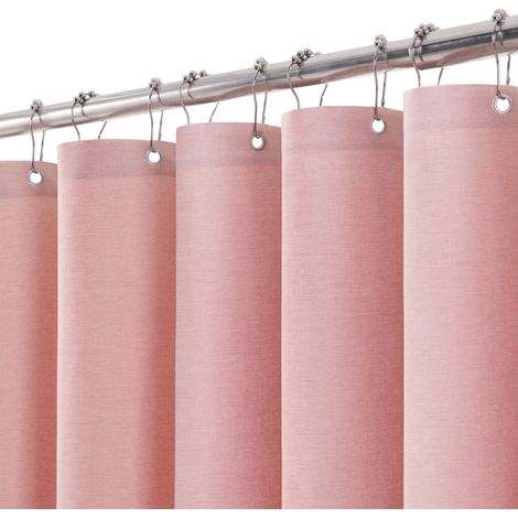 Rideau de Douche Lin avec Anneaux en Métal Imperméable Anti-Moisissures Polyester Tissu Rideau Salle de Bain Lourd pour Baignoire Cabine de Douche - 275x182CM (Rose) (1/5)
