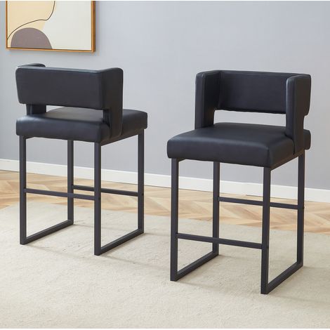 Sgabello da bar nero in PU e metallo, stile nordico, altezza 91,4 cm (1/5)