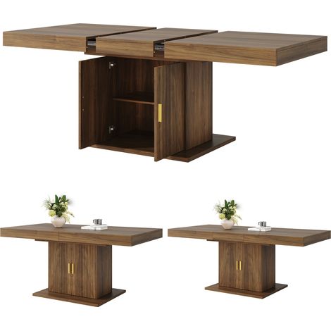 Table à manger Extensible Marron 140x90x75cm 2 Étagères 2 Portes Réglable MDF et métal Salle à Manger Rangement Pratique Moderne (1/5)