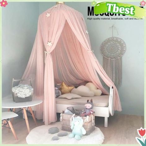 Tbest moustiquaire de lit Couleur élégante maison moustiquaire enfants lit auvent filet enfant bébé chambre linge lit Rose (1/4)