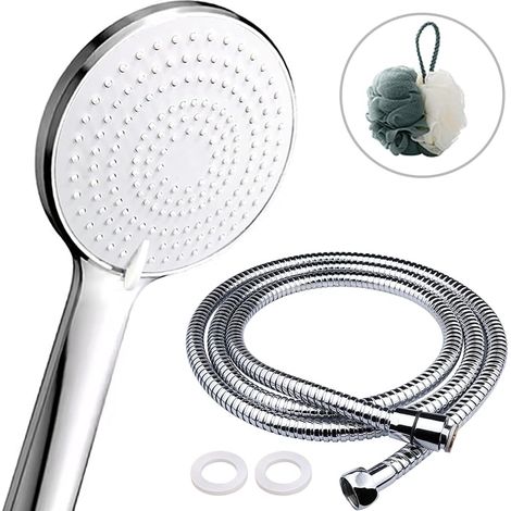 1 Ensemble de douche, Pommeau large haute pression, Flexible 1,5 m, 3 jets, Raccord universel G1/2, Salle de bain (1/5)