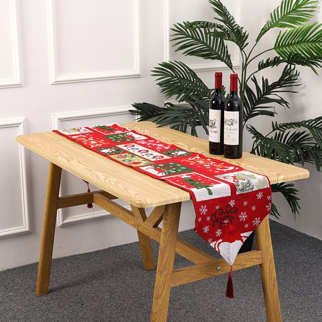 Nappe de Noël tricotée, chemin de table décoratif pour Noël (lot de 1, motif traîneau du cerf) (1/5)