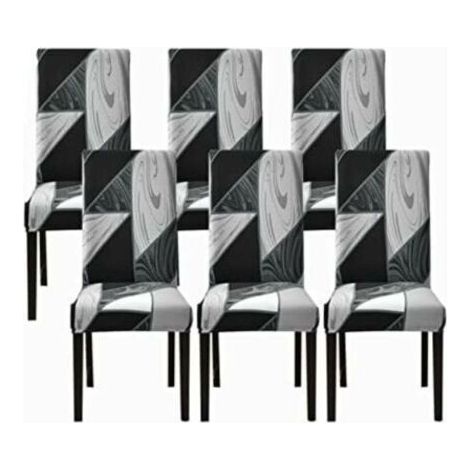 Lot de 6 housses de chaise de salle à manger extensibles (noir géométrique, lot de 6), housses de chaise universelles lavables, housses de chaise faciles à nettoyer pour la décoration de salle à mange (1/4)