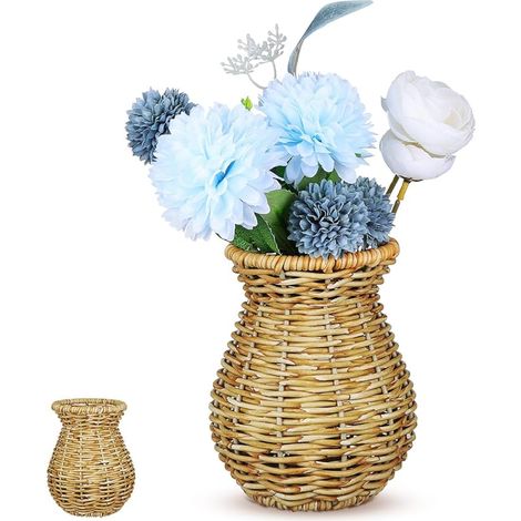 Florero ImitacióN RatáN Tejido RúStico 5.70X4.72X4.72In JarróN Decorativo para Hogar Oficina Soporte De Flores Artificiales FáCil Limpieza (1/5)