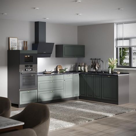 Cocina esquinera Fame-Line, Verde dorado Casa de campo/Antracita, 287 x 207 cm, ET Antracita, Vicco (1/5)