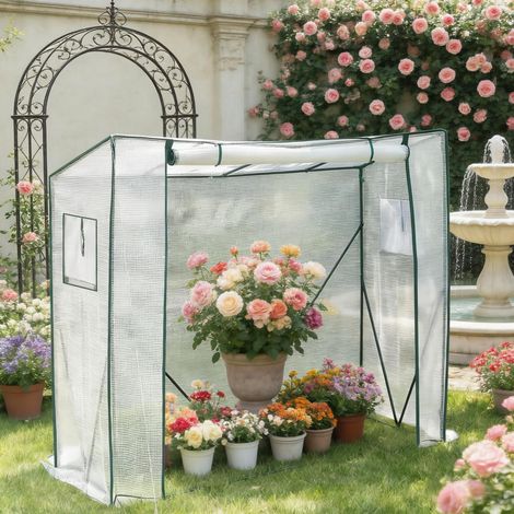 Invernadero de jardín (200x77x169 cm), cubierta PE semitransparente, retiene calor y humedad, acero, blanco (1/5)