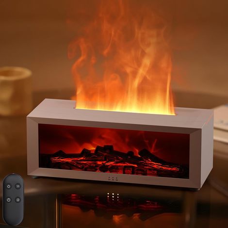 Difusor de aroma con chimenea LED, difusor de aceites esenciales con efecto llama de 7 colores, humidificador de aire de 150 ml con control remoto, 3 temporizadores (1/5)