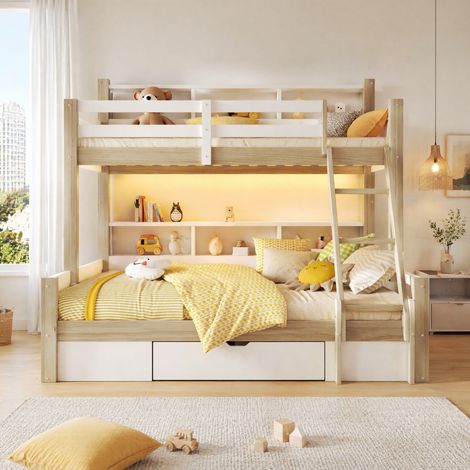 Litera infantil 90/140x200 cm de madera blanca, ahorra espacio, sin colchón -FLORAGRACE (1/5)