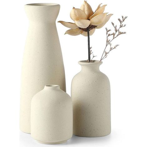 Lot de 3 vases en céramique beige, design minimaliste, pour fleurs séchées et pampa, décoration salon (1/4)