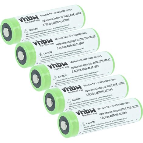 vhbw 5x Akku Ersatz für Ledlenser 2S1P, 502262 für Taschenlampe Kopflampe (4,8 Ah, 3,7 V, Li-Ion)