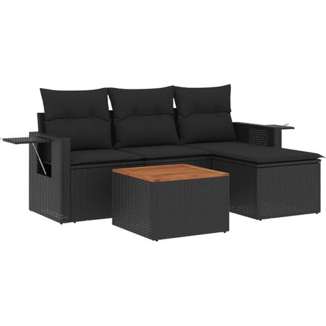 vidaXL Set Divani da Giardino 5 pz con Cuscini in Polyrattan Nero (1/5)