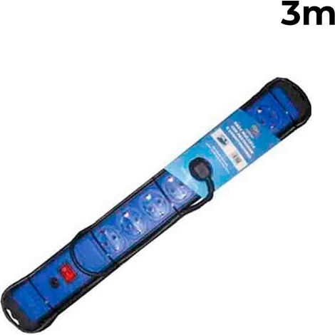 Base multiple 6 tomas 2p+t con interruptor luminoso+protector, 3 m cable h05vv-f 3g1,5 mm² negra / azul (1/2)
