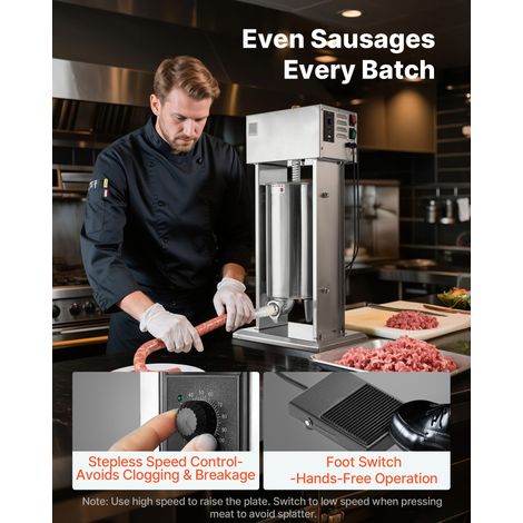 Poussoir à Saucisses Électrique 15 L, Machine à Saucisses Verticale en Acier Inoxydable, Ensacheuse à Contrôle de Vitesse en Contin… (1/5)
