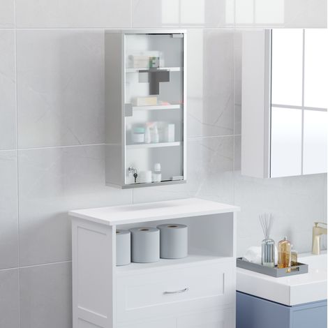 MEUBLIV armario botiquín de pared 30x12x60 cm plata – cerradura, vidrio esmerilado (1/5)