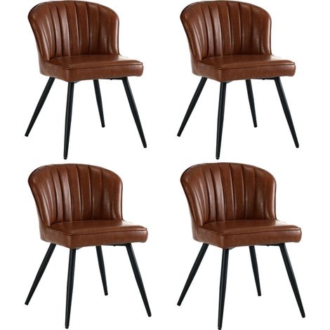 Wahson Dining Chairs 4Pcs in PU Leather Modern Kitchen Chairs with Shell Backrest for Kitchen Living Room Restaurant, Brown (1/5)