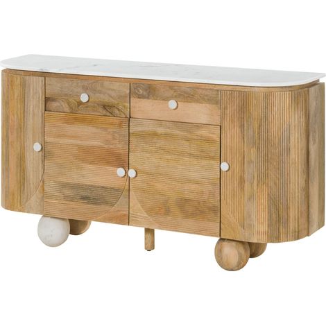 Sideboard Mango 150x40x80 natur lackiert / Marmor weiß FLORENZ 120 (1/4)