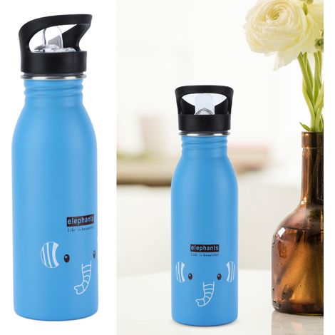 Amerikanische Kinder-Trinkflasche aus Edelstahl 304, Sport-Trinkflasche, Kaltwasserbecher, einwandiger Ausgießer, blauer elefantenförmiger Ausgießer. (1/5)