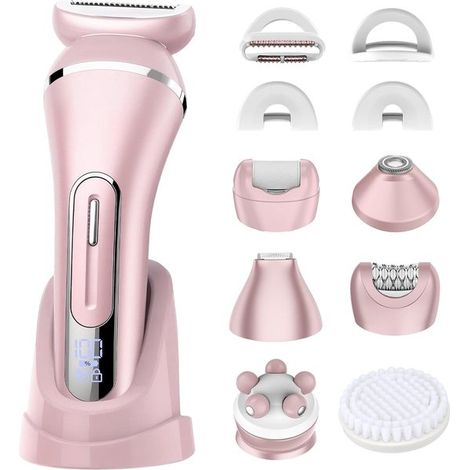 Rasoir électrique 7 en 1 pour femmes (2026) - Tondeuse - Étanche - Doux pour le corps et les zones sensibles - Visage, aisselles, jambes, maillot - Rose (1/5)