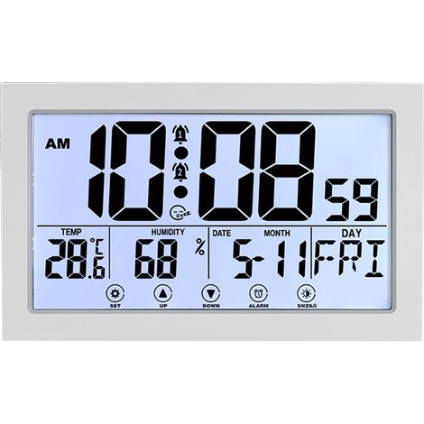 Horloge Murale Numérique - Affichage Température Humidité - Alarme Électronique Tactile - Alimentation Secteur ou Piles AAA - 1 Pièce (1/5)