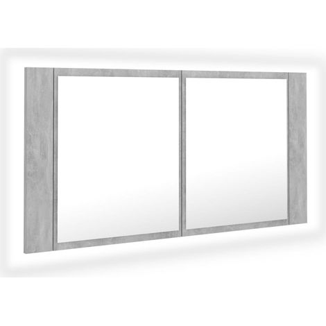 Armoire de salle de bain à miroir LED Gris béton Acrylique