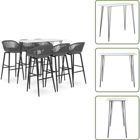 7-tlg. Bar-Set Weiß und Grau - Bar Set - Bartisch - Barhocker - Kücheninsel - Wohnzimmer Dekoration (1/5)